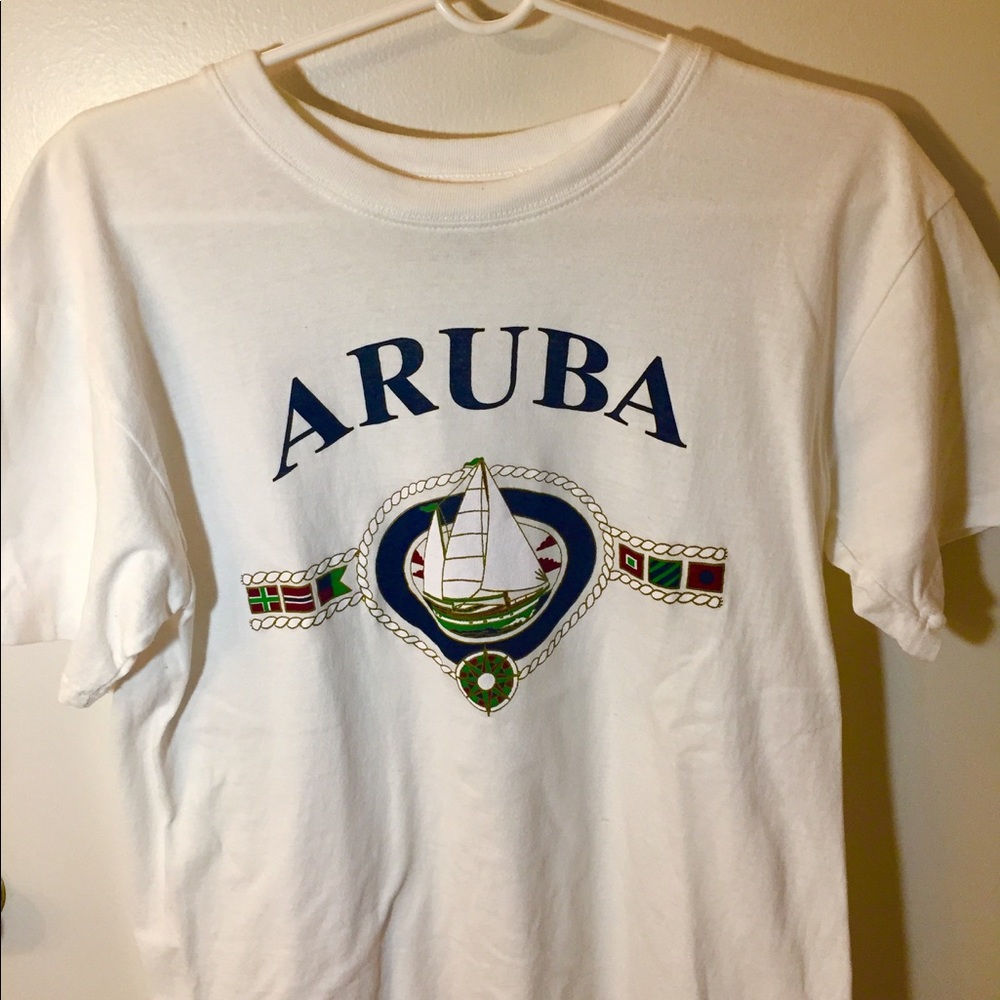 Vintage Aruba Boat Design Vacation T Shirt White
